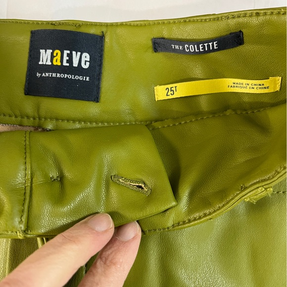 Anthropologie Maeve 25T wide leg vegan leather Chartreuse pants Green NWOT - Picture 4 of 9